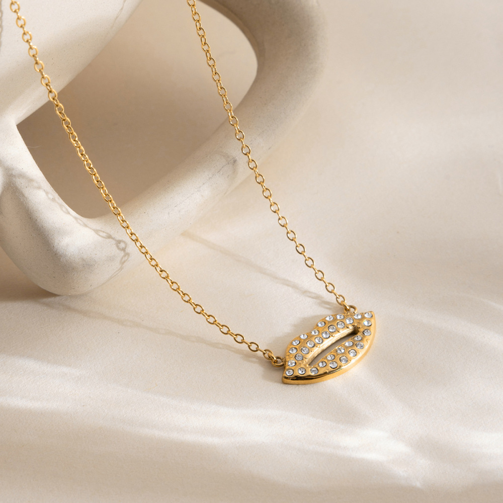 Collier Pendentif Femme En Acier Inoxydable Étanche Couleur Or, Forme Lèvres Sexy (1 Pièce) h5Image3
