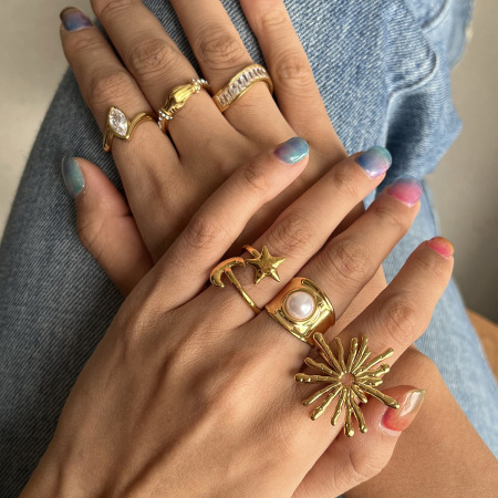 Bague tendance en acier inoxydable doré, couleur or, 1 pièce 2