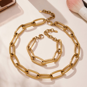 Collier Chaîne Classique Et Polyvalente En Acier Inoxydable, Couleur Or, Imperméable, Pour Femme (1 Pièce) h5 Image2
