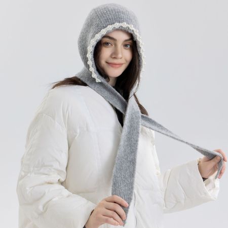 1 Chapeau en laine pour femme orné de perles fraîches et douces 2