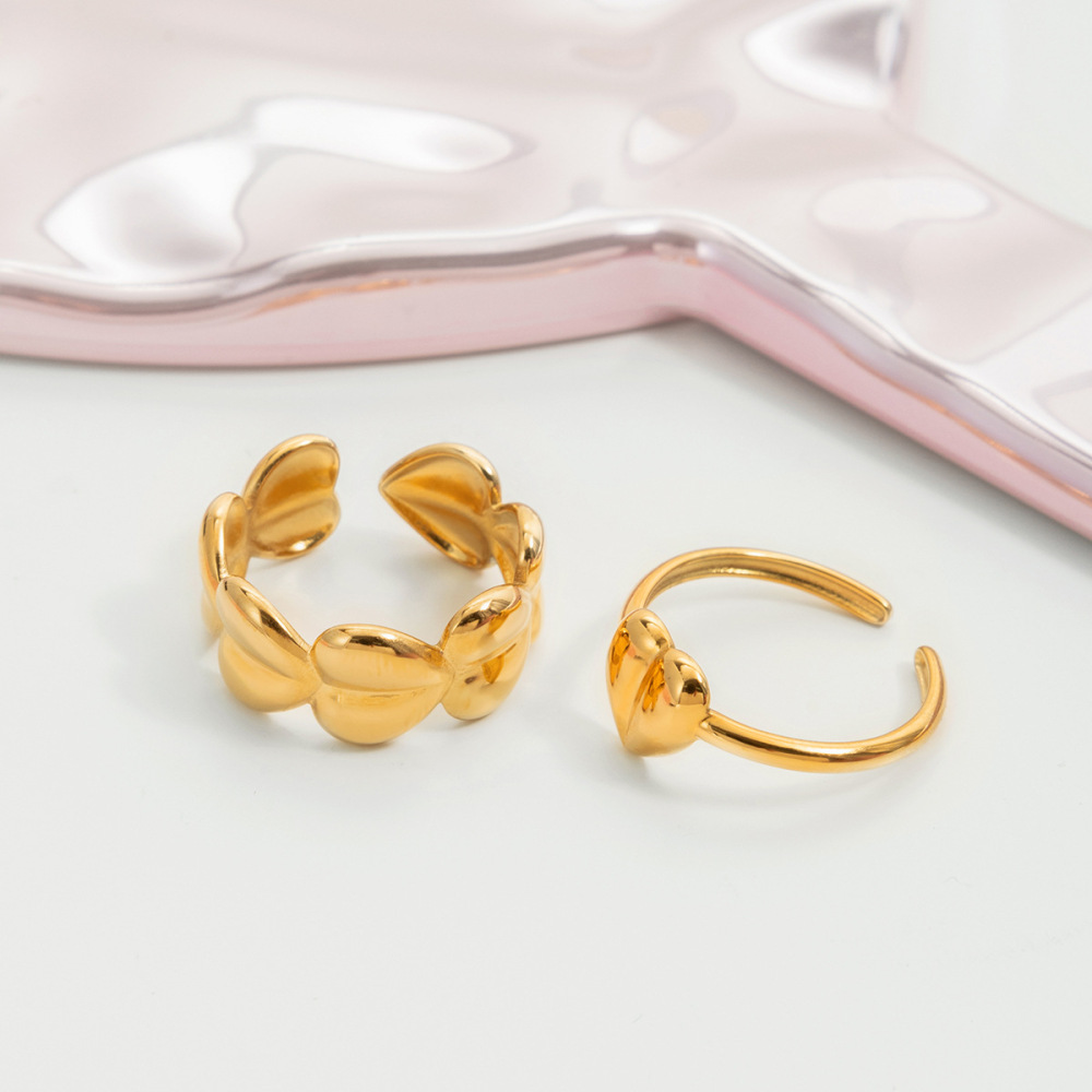 Bague Minimaliste Moderne En Forme De Cœur, En Acier Inoxydable Étanche, Couleur Or (1 Pièce) Image3