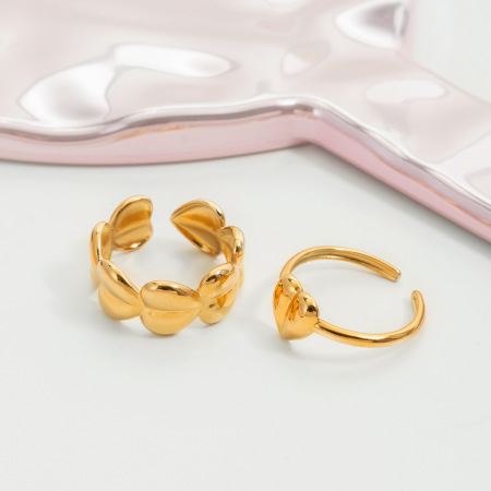Bague minimaliste moderne en forme de cœur, en acier inoxydable étanche, couleur or (1 pièce) 2