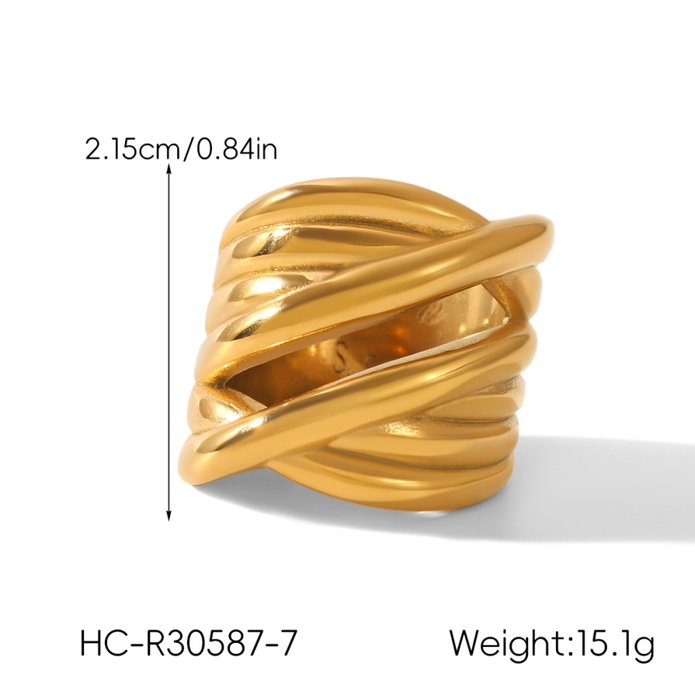 Bague Tendance En Acier Inoxydable Doré, Étanche, De Forme Irrégulière (1 Pièce). Image2