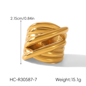 Bague Tendance En Acier Inoxydable Doré, Étanche, De Forme Irrégulière (1 Pièce). h5 Image2
