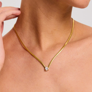 Collier Pendentif Femme Luxueux En Forme De Goutte, En Acier Inoxydable Étanche, Couleur Or, Avec Zircon. h5 Image3