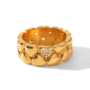 Bague En Acier Inoxydable Doré, Étanche, En Forme De Cœur, Avec Zircon. h5 
