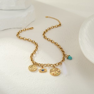 Collier Pour Femme Avec Pendentif Œil De Diable En Forme Irrégulière, En Acier Inoxydable Et Chaîne Étanche (1 Pièce) h5 Image2