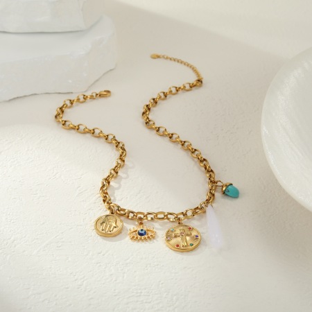 Collier pour femme avec pendentif œil de diable en forme irrégulière, en acier inoxydable et chaîne étanche (1 pièce) 2