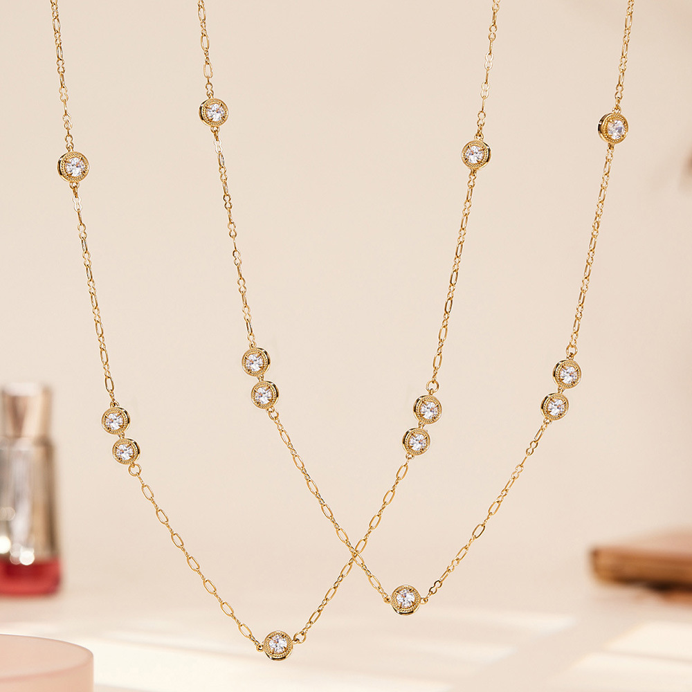 Colliers Longs Minimalistes Pour Femmes, En Acier Titane, Zircon, Imperméables Et Anti-Ternissement, Couleur Or Image3