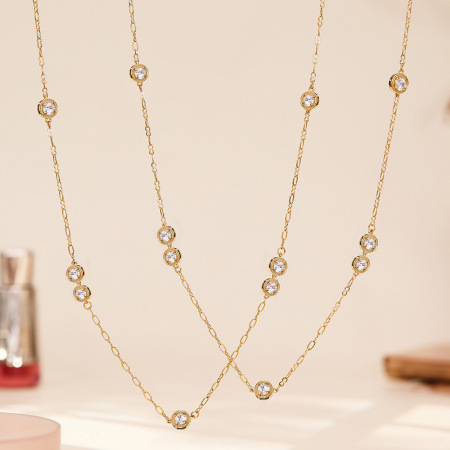Colliers longs minimalistes pour femmes, en acier titane, zircon, imperméables et anti-ternissement, couleur or 2