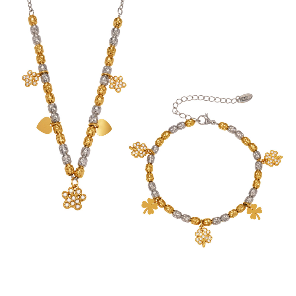 Ensembles De Bijoux Délicats Pour Femmes En Acier Titane Et Zircon, Mêlant Or Et Argent. h5Image5
