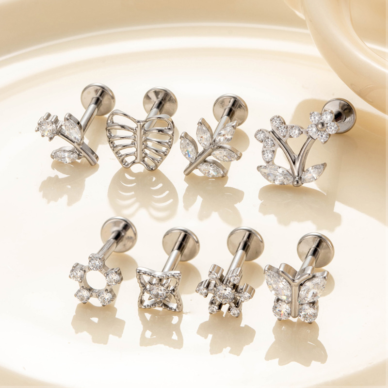 Boucles D'Oreilles Piercing Femme En Alliage De Titane, Couleur Or, Zircon (1 Pièce). Image4