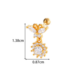 Boucles D'Oreilles Piercing Femme, Motif Fleur Sophistiqué, Cuivre Et Zircon (1 Pièce) h5 Image2