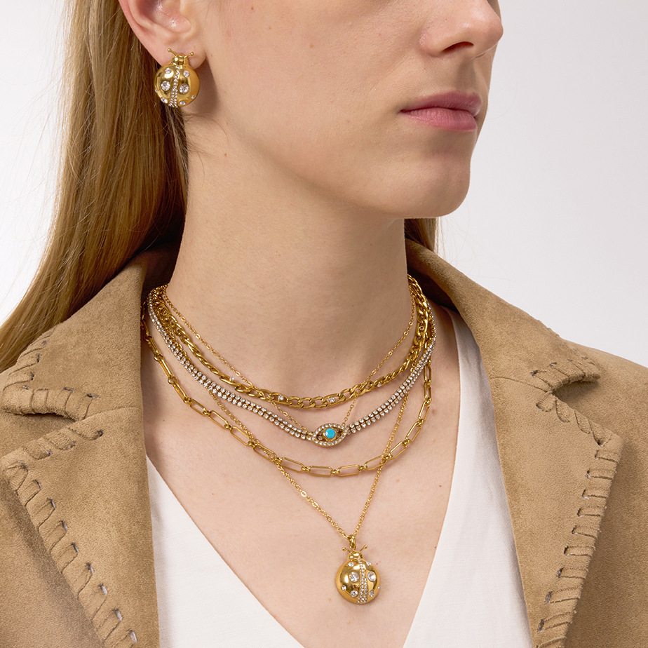 Collier Pendentif Femme En Acier Inoxydable Doré, Motif Scarabées (1 Pièce) Image3