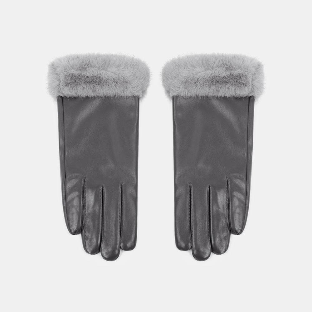 1 Paire De Gants En Peluche Pu De Couleur Unie Image4
