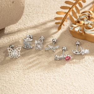 Boucles D'Oreilles Piercing Femme Élégantes En Forme De Lettre, Couleur Cuivre Doré, Zircon. h5 Image5