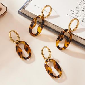 Ensembles De Bijoux Pour Femmes En Résine, Acier Titane Et Or, Imprimé Léopard Rétro Irrégulier h5 Image4