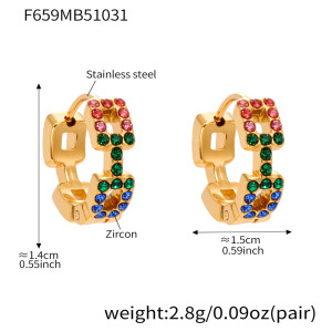 1 Paire De Boucles D'Oreilles Créoles Pour Femme, En Acier Inoxydable Doré, Imperméables, Avec Chaîne Rectangulaire Et Zircon. h5 