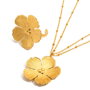 Ensembles De Bijoux Pour Femmes En Acier Inoxydable Doré, Imperméables, À Motif Floral Romantique h5 Image6