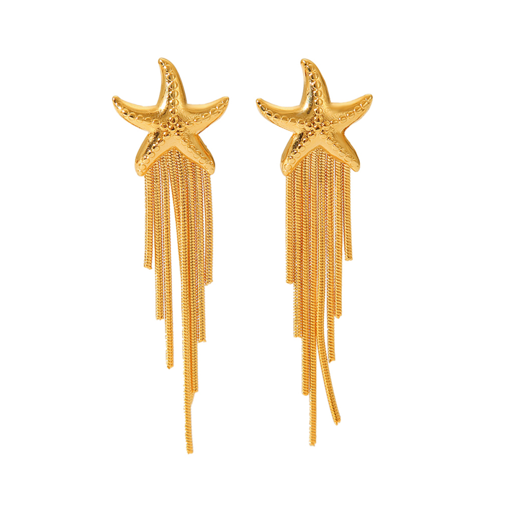Boucles D'Oreilles Pendantes En Acier Inoxydable Doré, Imperméables, Avec Pompon Et Fleur (1 Paire). 