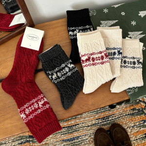 1 Paire De Chaussettes Mi-Mollet En Coton À Motif D'Élan De Noël Vintage h5 Image3