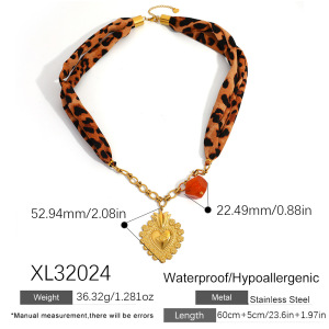 1 Foulard En Soie À Imprimé Léopard Avec Pendentif Cœur En Acier Inoxydable Étanche, Collier Pendentif Femme h5