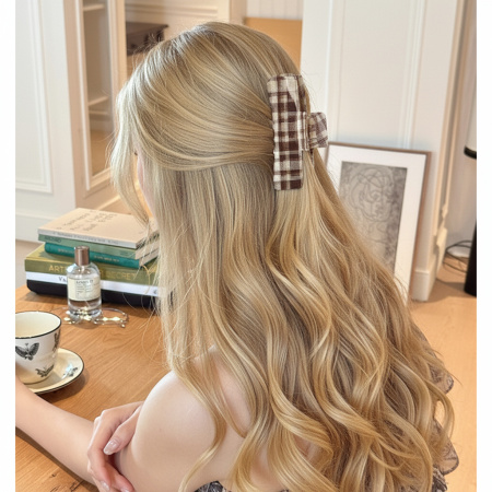 Pince à cheveux femme en PVC à carreaux rétro simples (1 pièce) 2