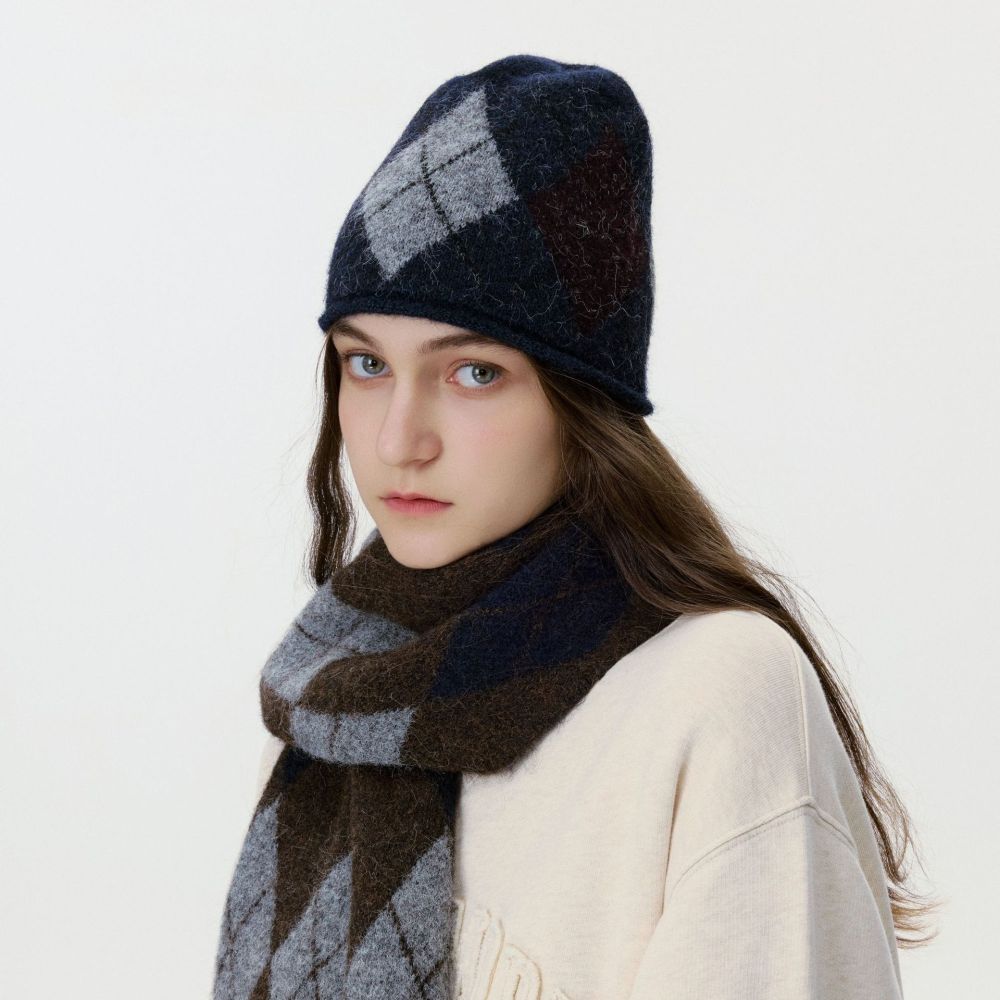 1 Bonnet Classique En Laine À Motif Losanges Pour Femme h5Image3