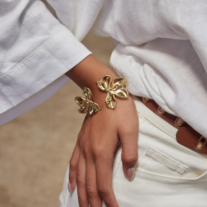 Ensembles De Bijoux Sophistiqués Pour Femmes En Acier Inoxydable, Imperméables, Couleur Or, Avec Motif Floral. h5 Image7