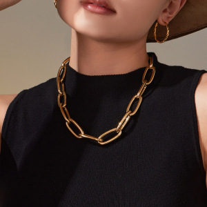 Collier Chaîne Classique Et Polyvalente En Acier Inoxydable, Couleur Or, Imperméable, Pour Femme (1 Pièce) h5 Image3