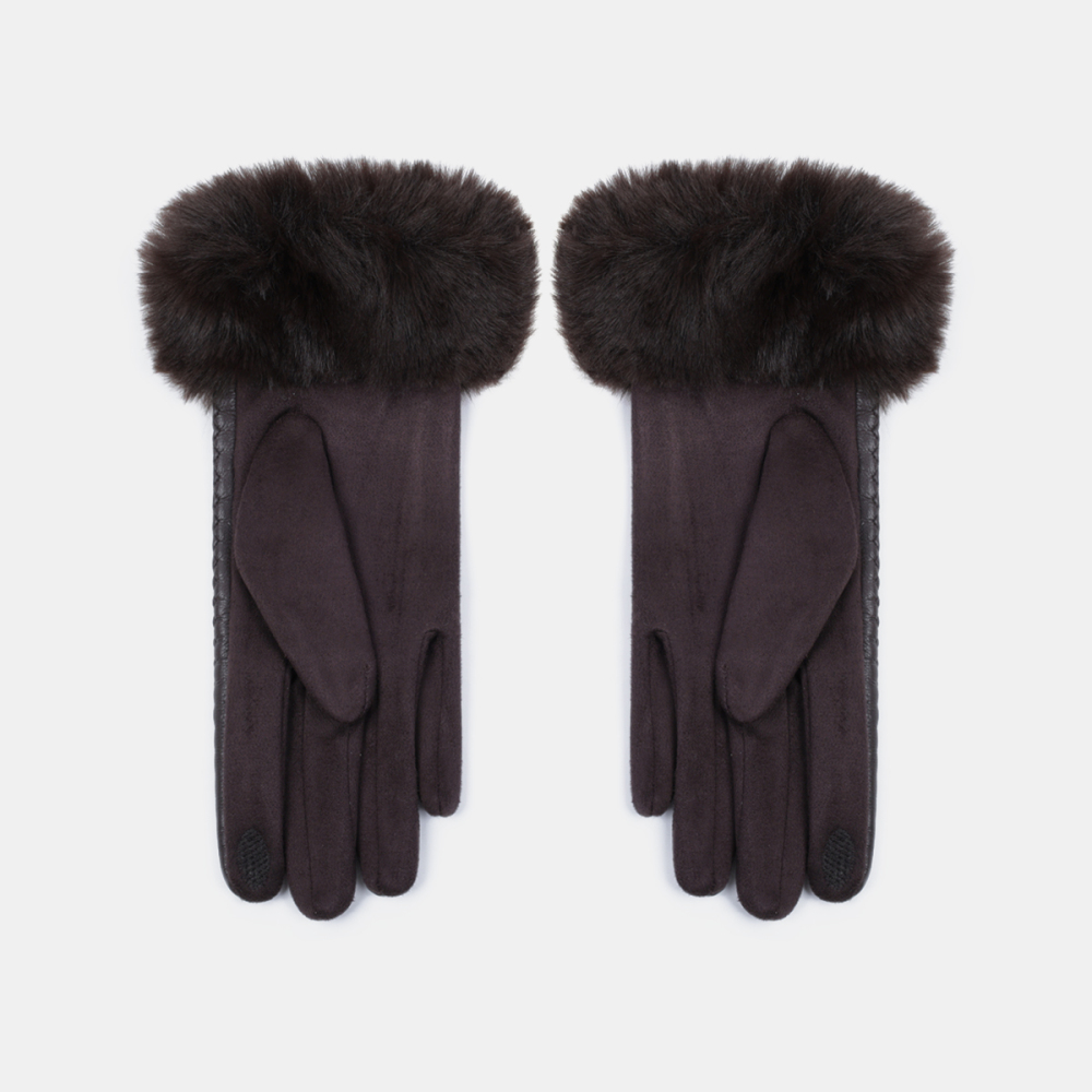 1 Paire De Gants Pour Femmes En Peluche Pu De Couleur Unie Simple Image4