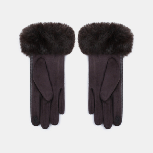 1 Paire De Gants Pour Femmes En Peluche Pu De Couleur Unie Simple h5 Image4