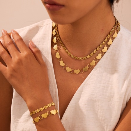 Ensemble de bijoux pour femmes : 1 pièce, luxueux bijou en acier inoxydable imperméable avec chaîne ajourée en forme de cœur torsadé