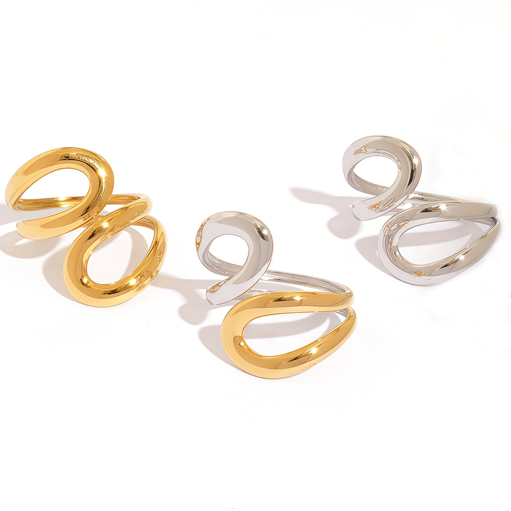 Bague Tendance Minimaliste Géométrique En Acier Inoxydable Doré, Étanche, Pour Femme (1 Pièce) Image5
