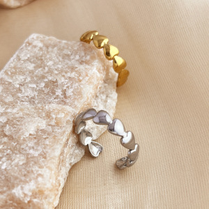 Bague Femme Simple Et Élégante, En Acier Inoxydable Doré, Avec Motif Cœur Et Pendentif Rond, Idéale Au Quotidien. h5 Image3