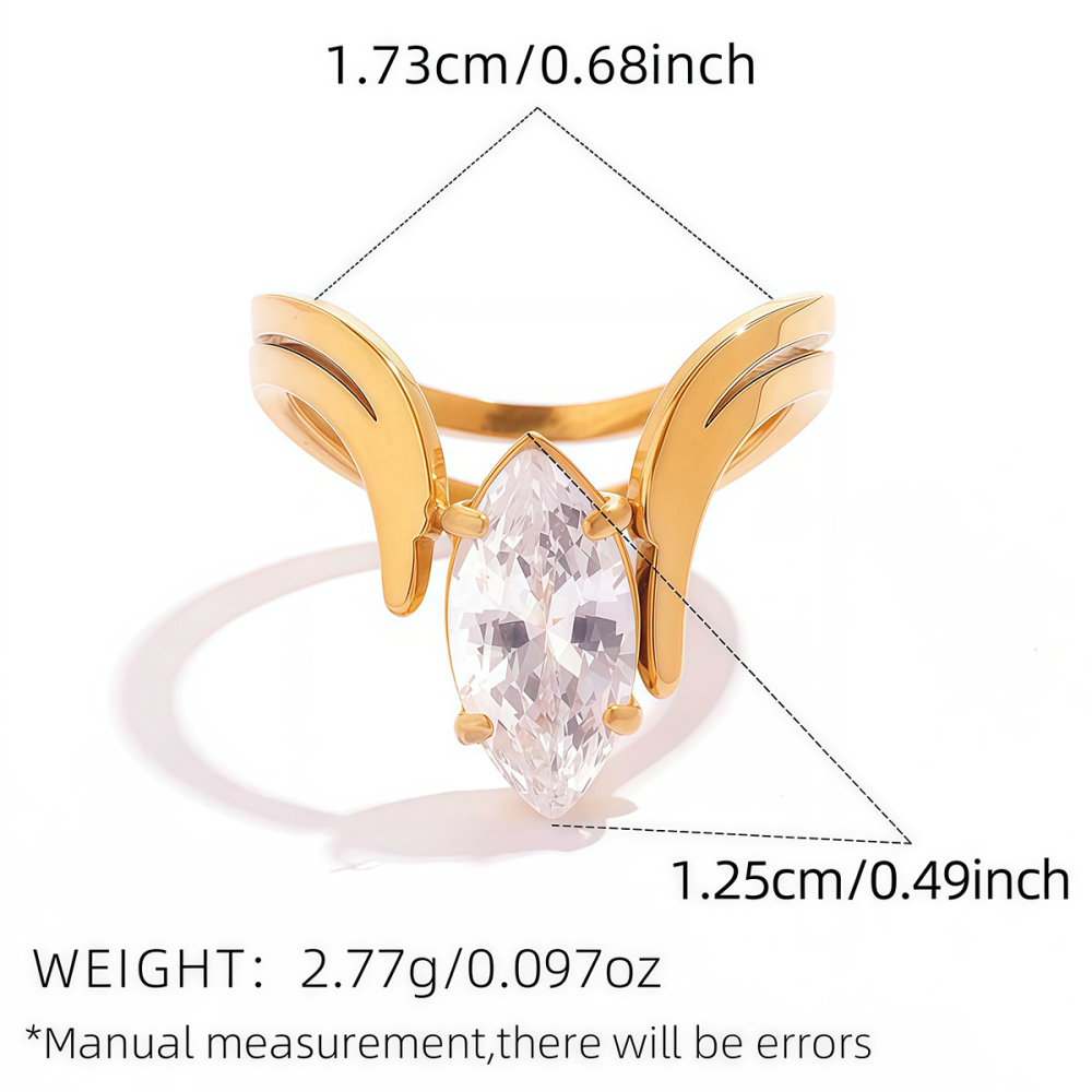 Bague Imposante En Acier Inoxydable Doré, Forme Irrégulière, Étanche, Avec Zircon. Image2