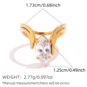 Bague Imposante En Acier Inoxydable Doré, Forme Irrégulière, Étanche, Avec Zircon. h5 Image2