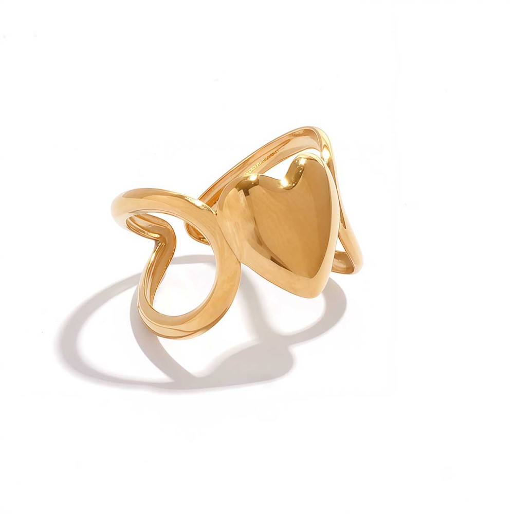 Bague Femme Élégante Et Simple En Forme De Cœur, En Acier Inoxydable Étanche Couleur Or (1 Pièce).