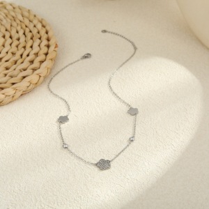 Collier Chaîne Femme Simple En Acier Inoxydable Étanche Avec Motif Fleur, Étoile Et Lune (1 Pièce) h5 Image4