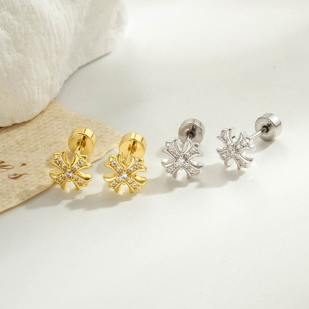 Boucles d'oreilles piercing femme en cuivre et zircon, simple croix (1 pièce)