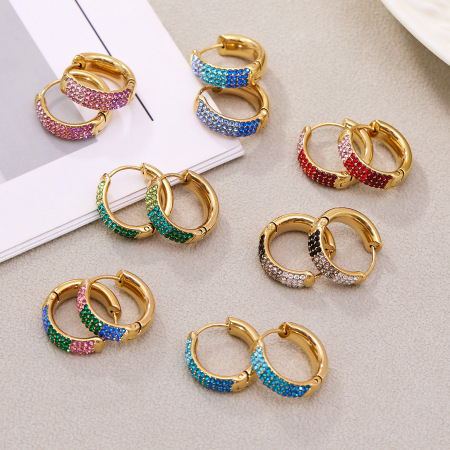 1 paire de boucles d'oreilles créoles délicates en acier inoxydable, étanches, couleur or, avec zircon. 2