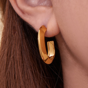 1 Paire De Boucles D'Oreilles Créoles Minimalistes Rondes En Acier Inoxydable Étanche Couleur Or Pour Femme h5 Image4