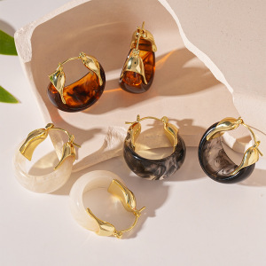 1 Paire De Boucles D'Oreilles Créoles En Résine Cuivrée Ombrée h5 Image2