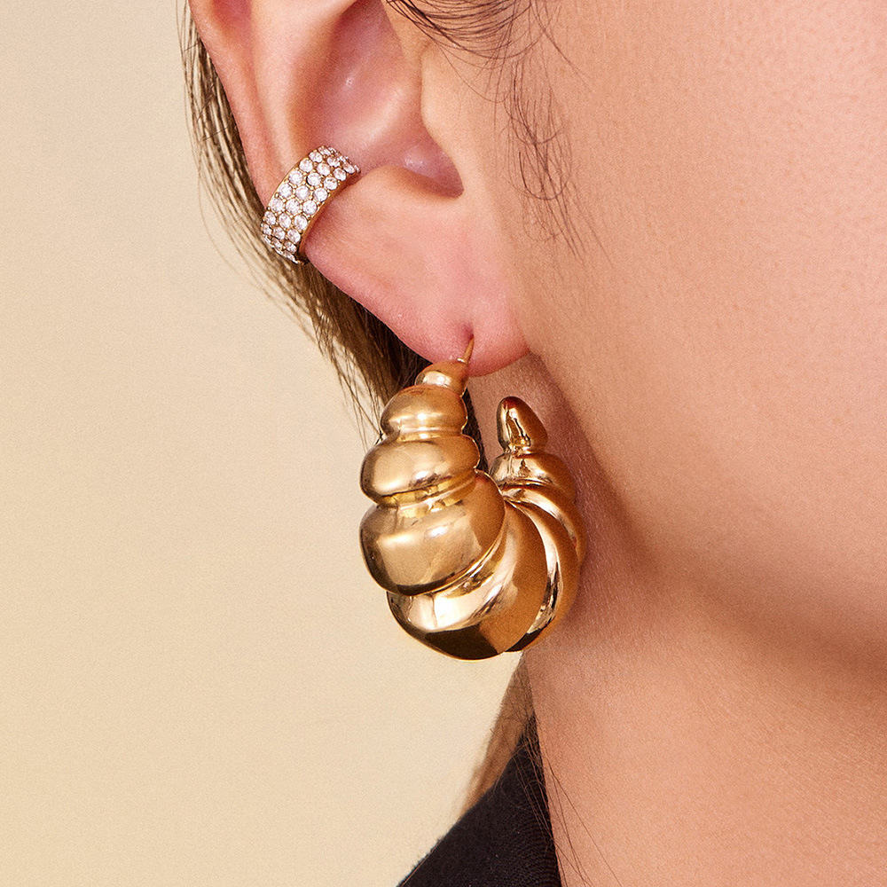 1 Paire De Boucles D'Oreilles Créoles Torsadées En Forme De Croissant, En Acier Inoxydable Étanche, Couleur Or, Pour Femmes Image5