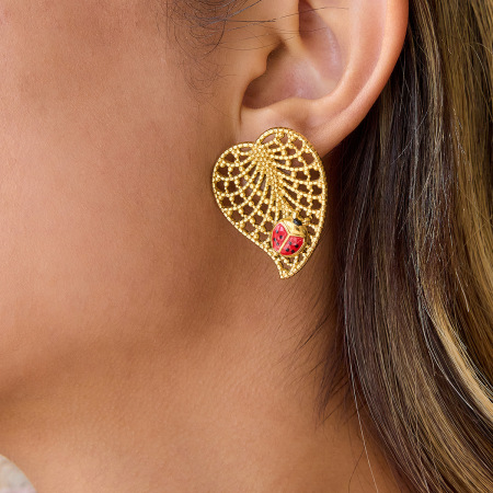 Boucles d'oreilles puces Leaf&Beetle pour femme, en acier inoxydable étanche, couleur or (1 paire)