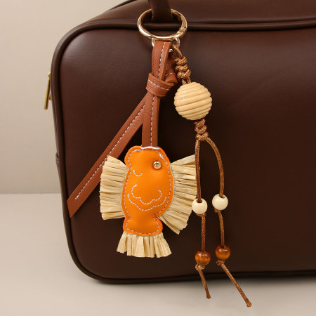 Porte-clés de sac femme en PU, motif poisson rétro, 1 pièce, collection Simple