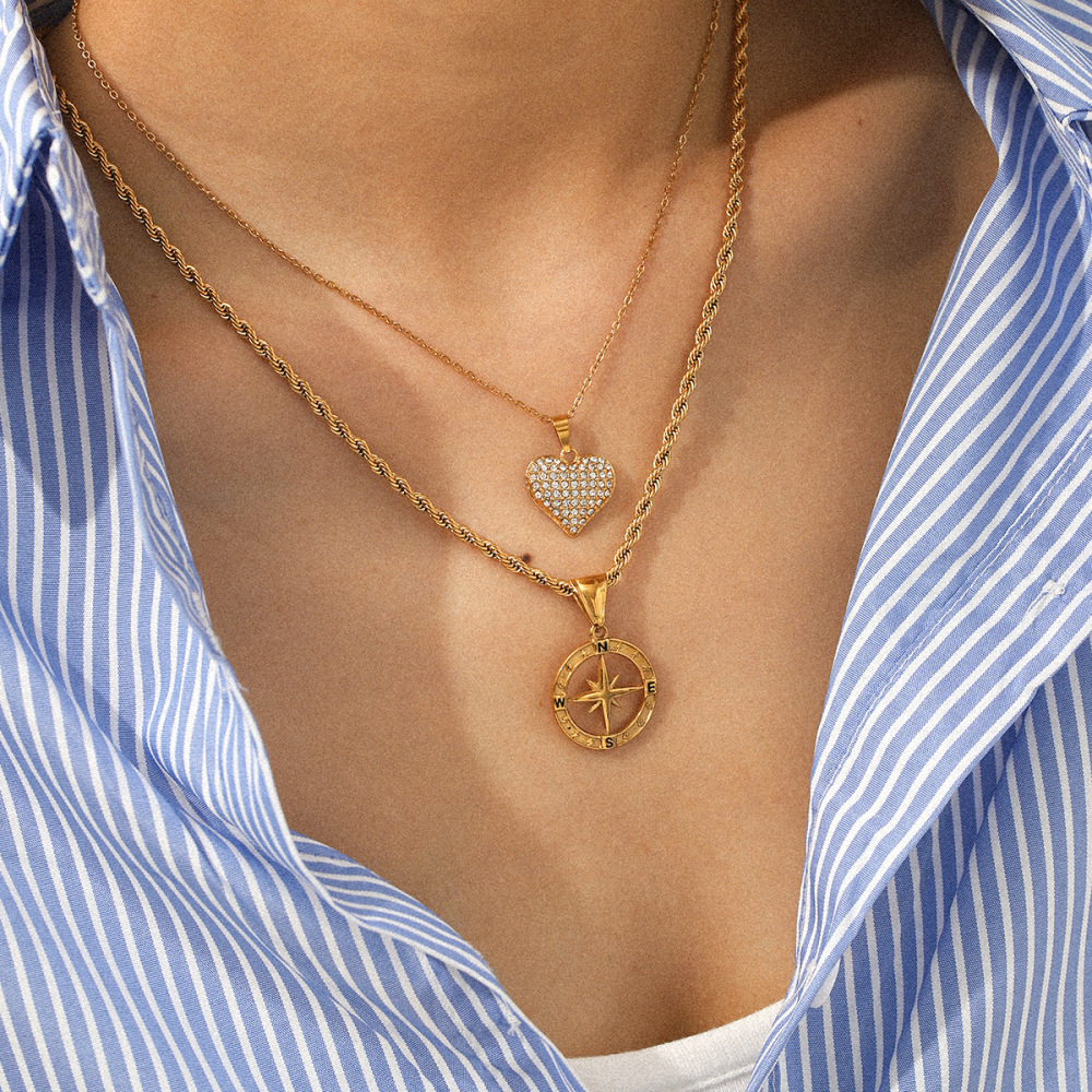 Collier Pendentif En Acier Inoxydable Doré, En Forme De Cœur Et De Soleil, Avec Zircon. Image5