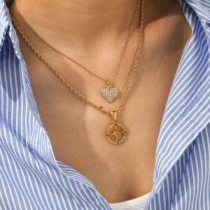 Collier Pendentif En Acier Inoxydable Doré, En Forme De Cœur Et De Soleil, Avec Zircon. h5 Image5