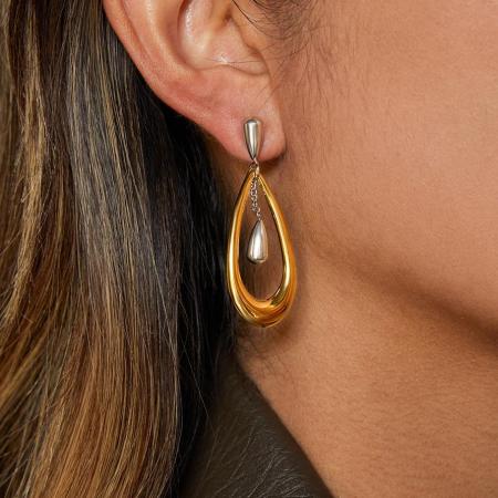 1 paire de boucles d'oreilles pendantes pour femme, en acier inoxydable doré et argenté, étanches.