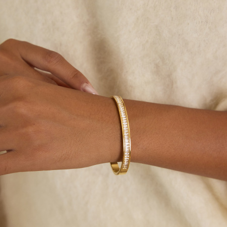 Bracelet jonc luxueux pour femme, couleur or, en acier inoxydable uni, étanche (1 pièce) 2